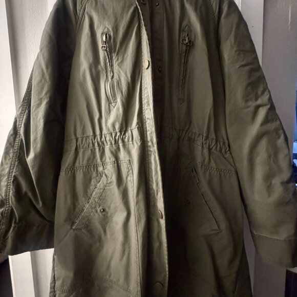 🧥 L.O.G.G. by H&M Olive Green Sherpa-Lined Parka Coat | Size 14 | Excellent Con - Picture 2 of 6